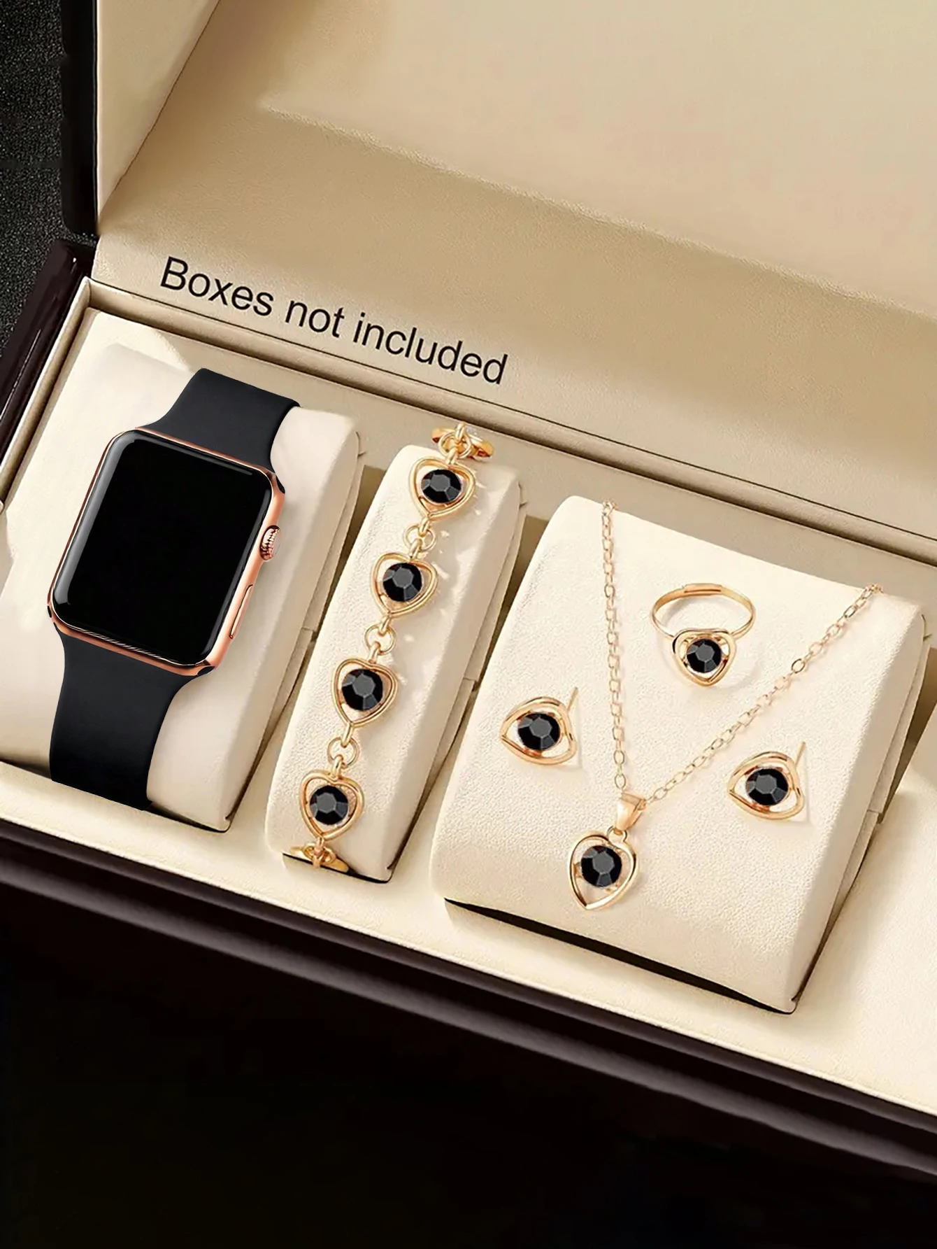Fashionable Square Electronic Watch Set with Embossed Jewelry Non-1 Smart Watch Non-Rechargeable Battery Ideal Birthday Gift