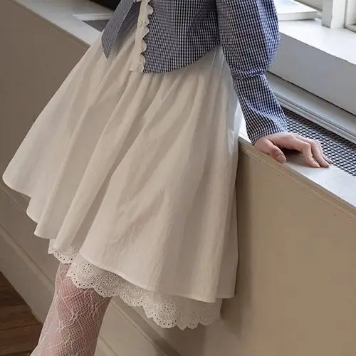 

Japan Lace Spliced ​​Skirt White New Style High Waist Slim Elastic Sweet 2025 Design