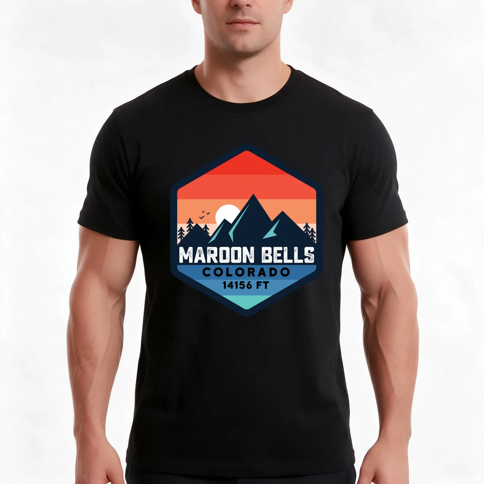 maroon bells mountain colorado mount summit peak T-Shirt, Summer Casual Cotton Tee, Oversized Streetwear Tops, Unisex Men Women