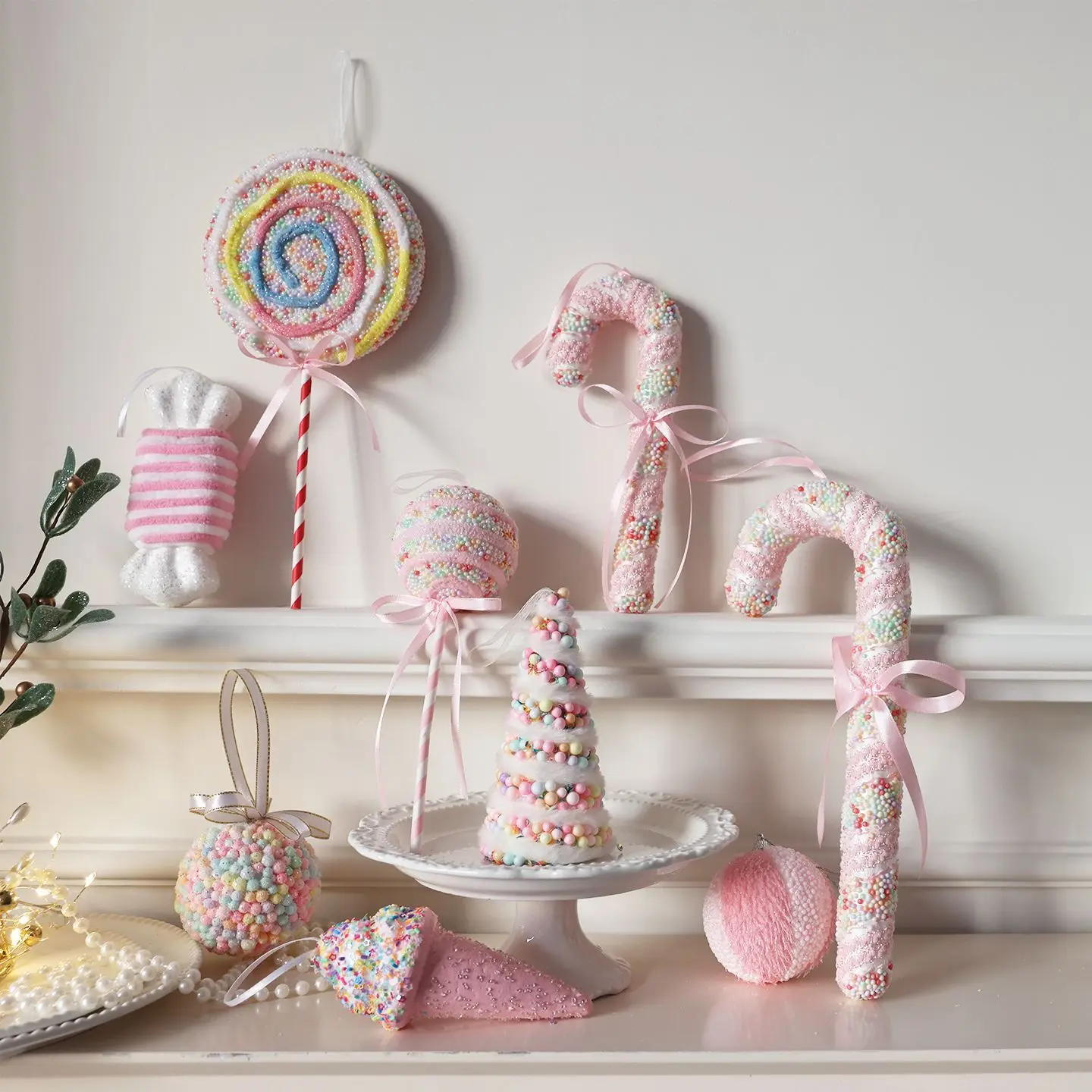 

Christmas decoration pink foam ball macaron candy cane pendant dopamine party colorful Christmas ball