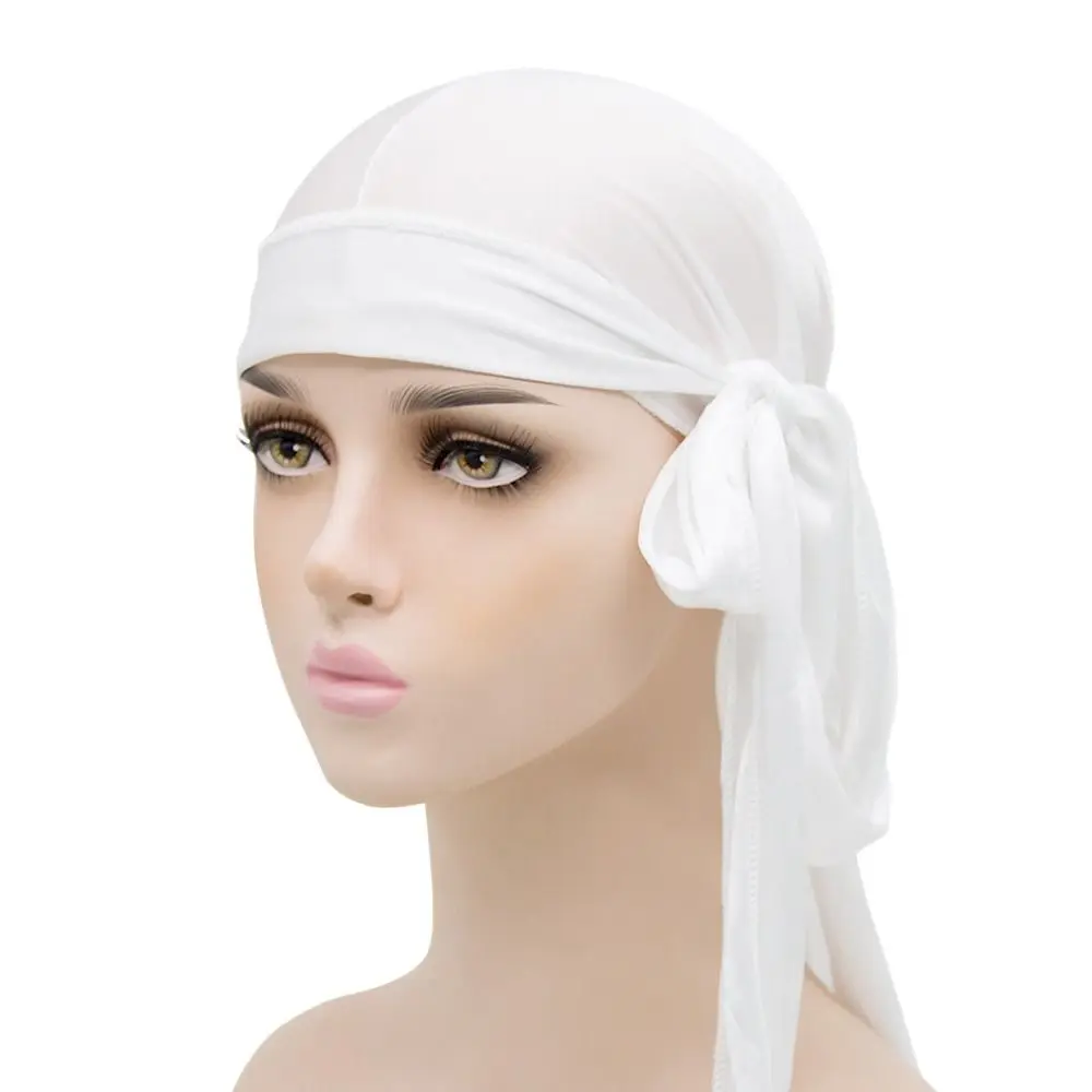 Fashion Pre-Tied Bandana Adjustable Breathable Silk Durag Men Women Elastic Head Wrap