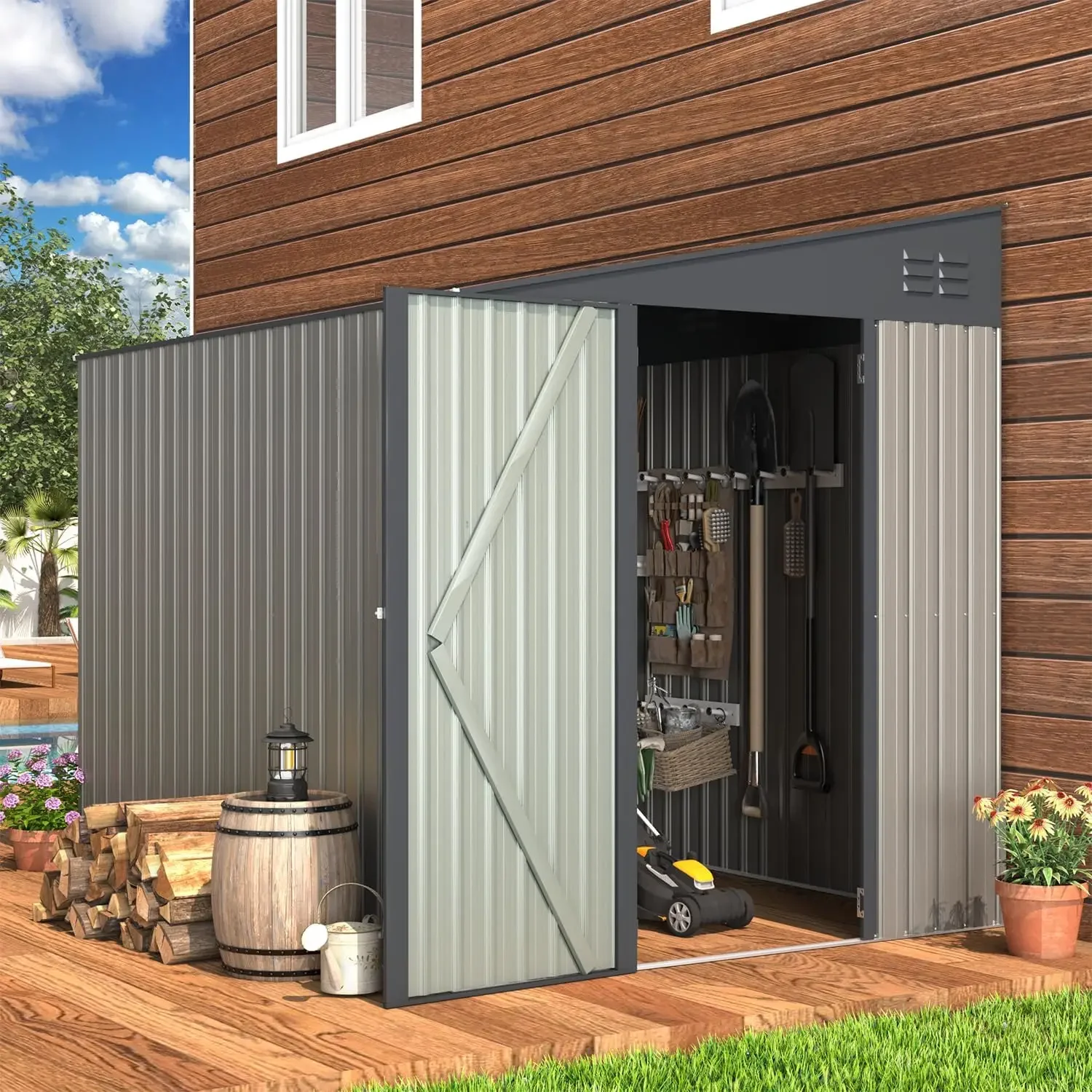 6' X 8' Outdoor Storage Shed, Storages Cabinet Sheds Metal Wall Side Storages Sheds & Outdoor Storage