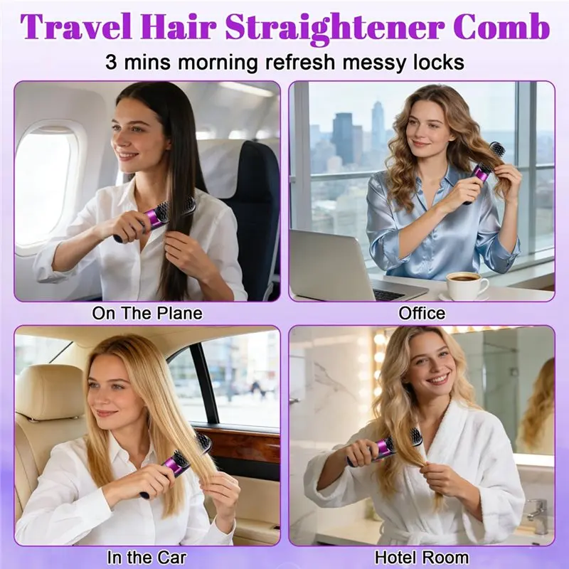[NEW!A65Z】 Adjustable Temperature Brush Heated Hair Brush Styling Appliances Travel Hair Straightening Brush With 4 Temperature 4