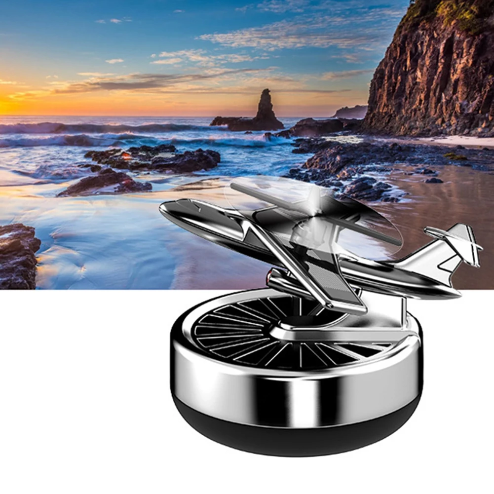 Solar Powered Rotating Car Diffuser Purifier with Fighter Ornament Design Air Freshener for Cars and Indoor Use