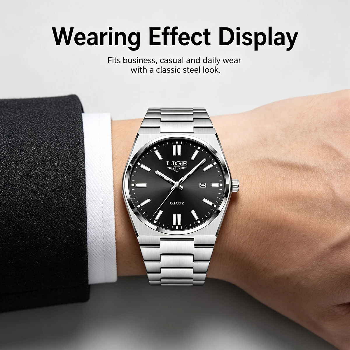 New 2026 LIGE Classic Simple Men's Watch Quartz Stainless Steel Strap Ultra-Thin Casual Waterproof Watch Men's Gift Reloj+Box