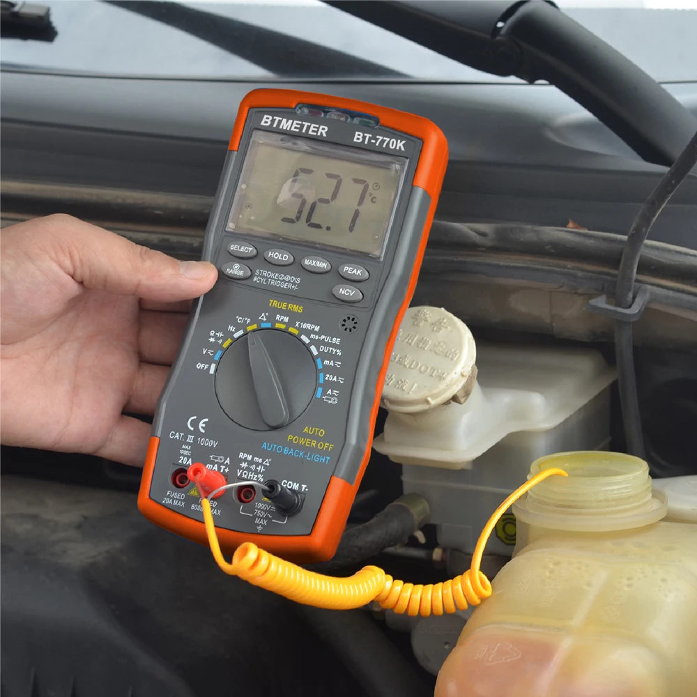Imagem -05 - Multímetro Digital Bt770k Auto Ranging para Dwell Angle Pulse Largura Tach Temperatura Duty Corrente Tensão Resistência Teste