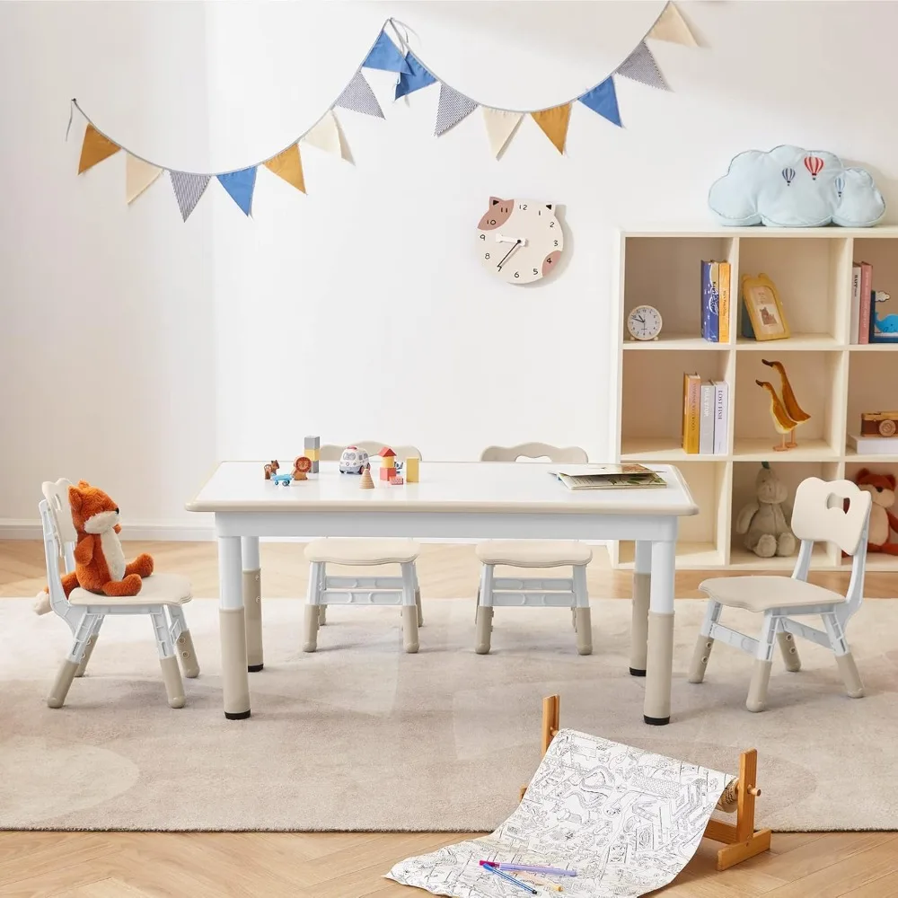 

Kids Table and 4 Chairs Set with Graffiti Desktop,Toddler Furniture for Kids Ages 3-8,Children Study Desk, Dining Table