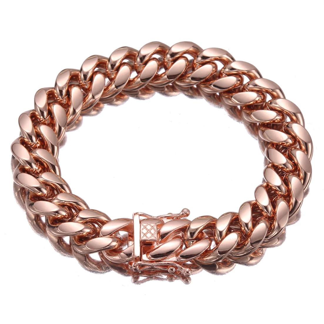 Granny Chic 10mm14mm Curb Cuban Link Chain Necklace for Men Women, Rose Gold Plated Stainless Steel CZ Chain, Beauty Jewelry