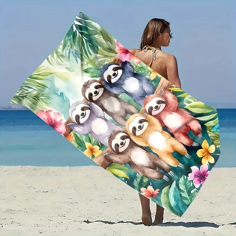 Newest Beach Sand Towel Watercolor Colorful Sloth Tropical Floral Beach Towel Microfiber Summer Pool Quick Dry Travel Towel