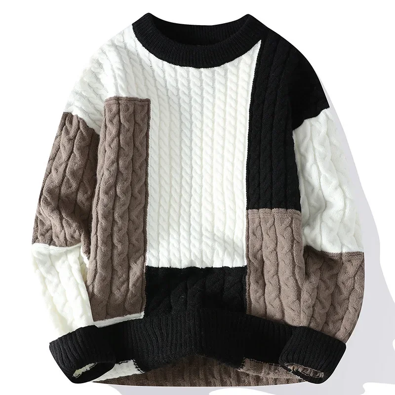 2025 Spring Men Round Neck Sweaters High-quality Color Block Loose Casual Knitted Sweater Oversized 4XL Men Clothing