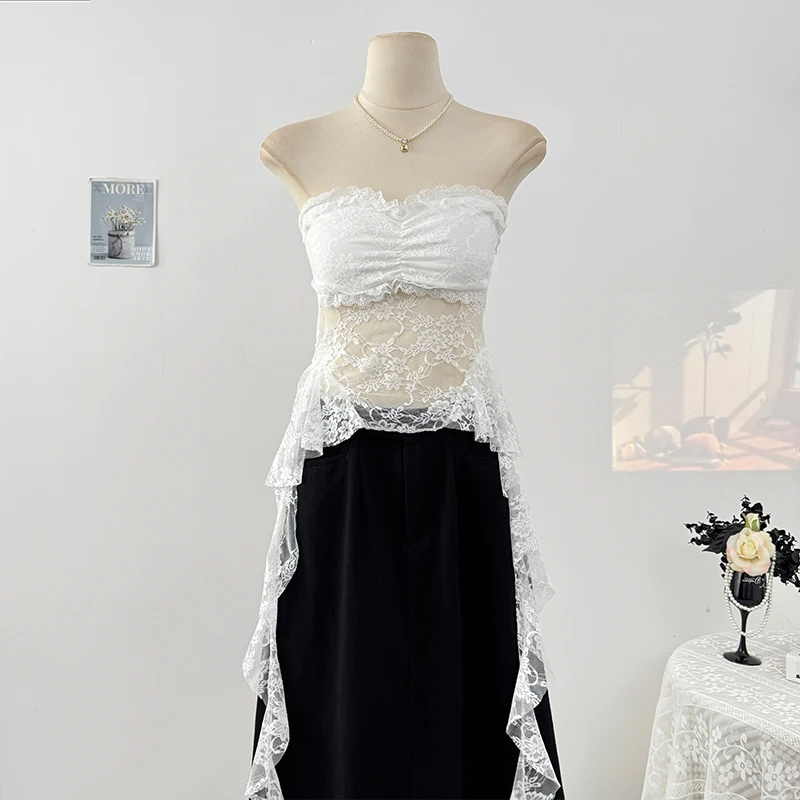 Hollow Out Lace Ropa Mujer Spicy Girl Y2k Clothes Pure Desire Style Top Sexy Irregular Woman Clothing Summer 2026 Tops