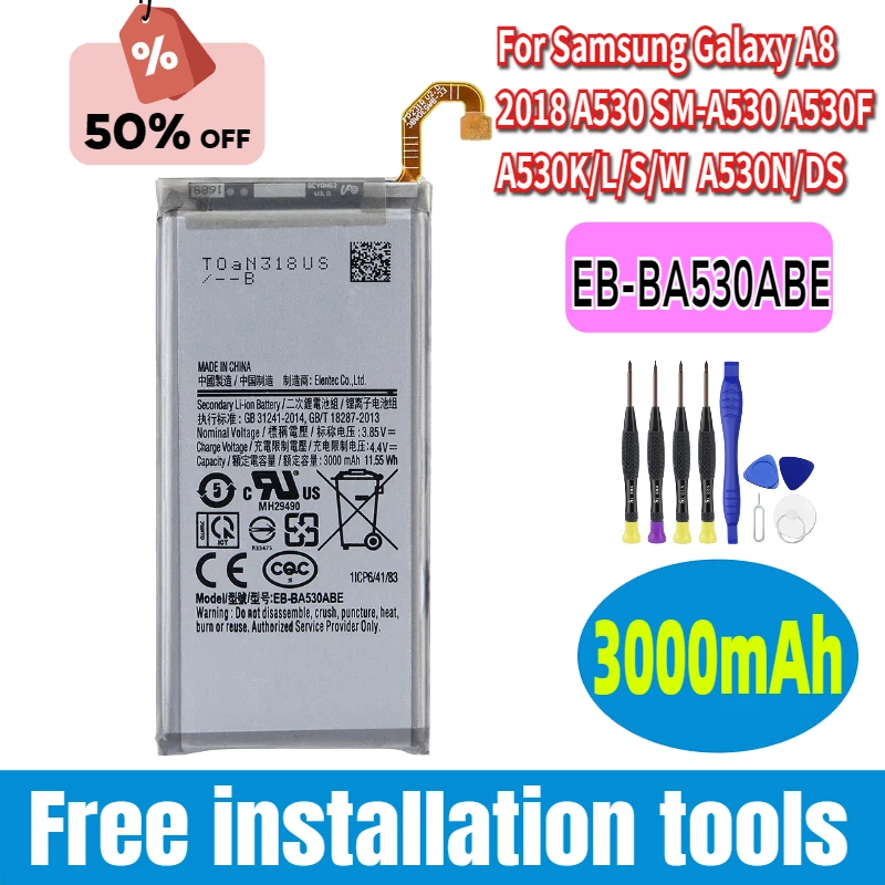 

EB-BA530ABE 3000mAh Battery For Samsung Galaxy A8 2018 A530 SM-A530 A530F A530K/L/S/W A530N/DS Batteries+Tools