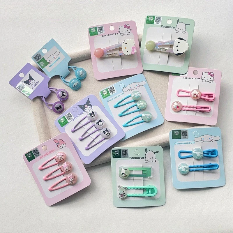 

Hello Kitty Hair Clip Round Bead BB Clip Cute Cartoon Girl Hair Clip Candy Colored Circle Rubber Band Student Gift Wholesale