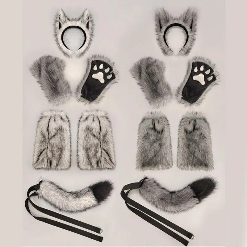 A52E Warme Pelzigen Wolf Cosplay Zubehör Mit Ohren Stirnband Und Fäustlinge Fantasy Cosplay Requisiten Für Winter Event – Detail 10