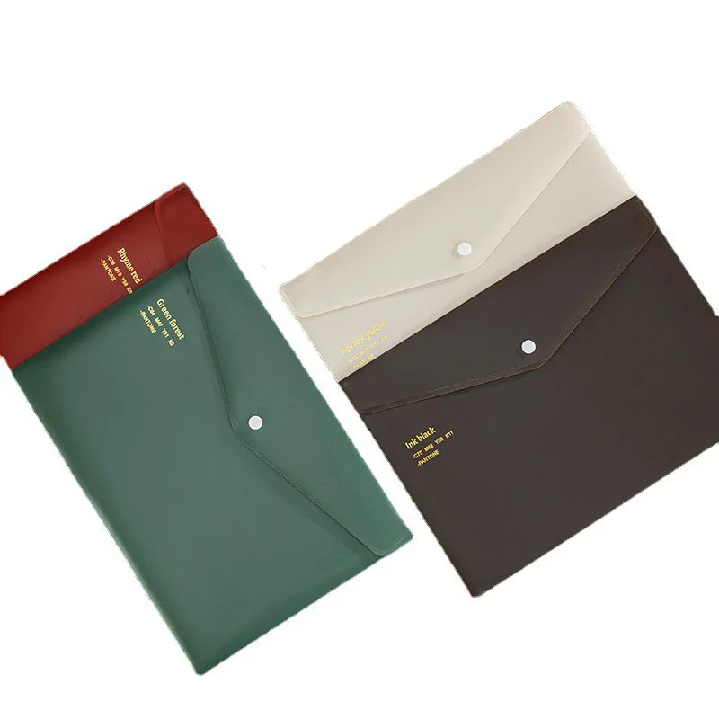 A4 File Holder Random Retro Color Snap Folder Storage Bag Subject Classification File Bag Desktop Organizer Paper Storage