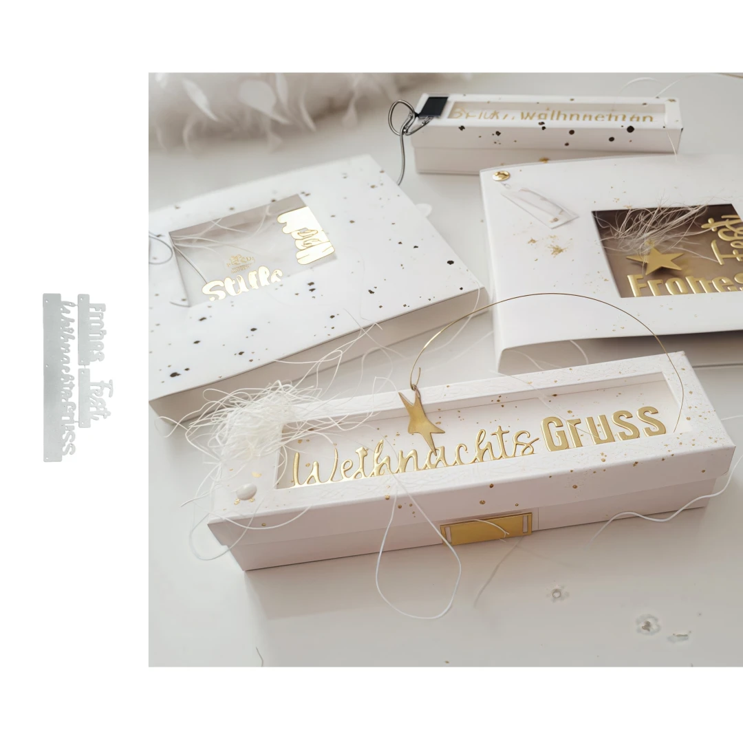 Neue Weihnachtsgruß-Frohe Weihnachten-Schriftart, Metall-Stanzform für die Herstellung von Weihnachtskarten, Scrapbooking, Papierhandwerksmesser