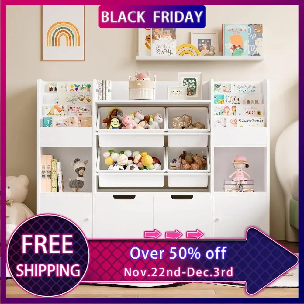 50'' Large Toy Storage Organizer with 4 Toy Bins,Toy Organizers and Storage with 6 Storage Cubbies and 2 Drawers,Bookshelf