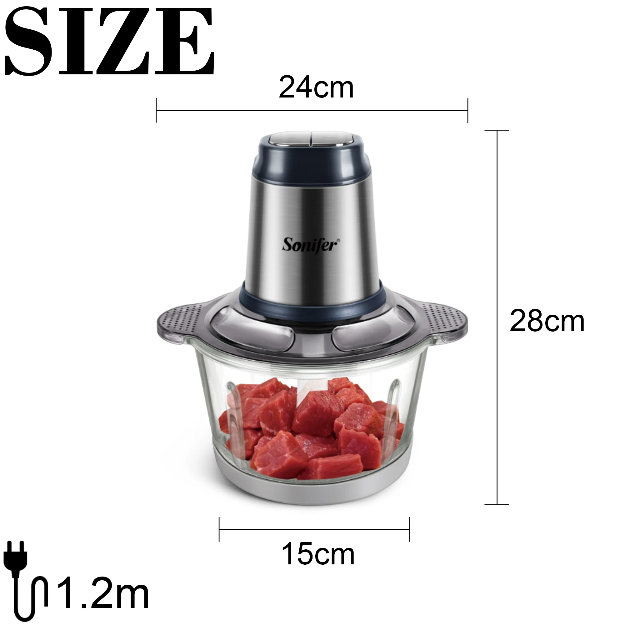 2 Speeds Electric Chopper Meat Grinder 1.8L Glass Mincer Food Processor Slicer Egg Beater Vegetable Meat Grinder 300W Sonifer