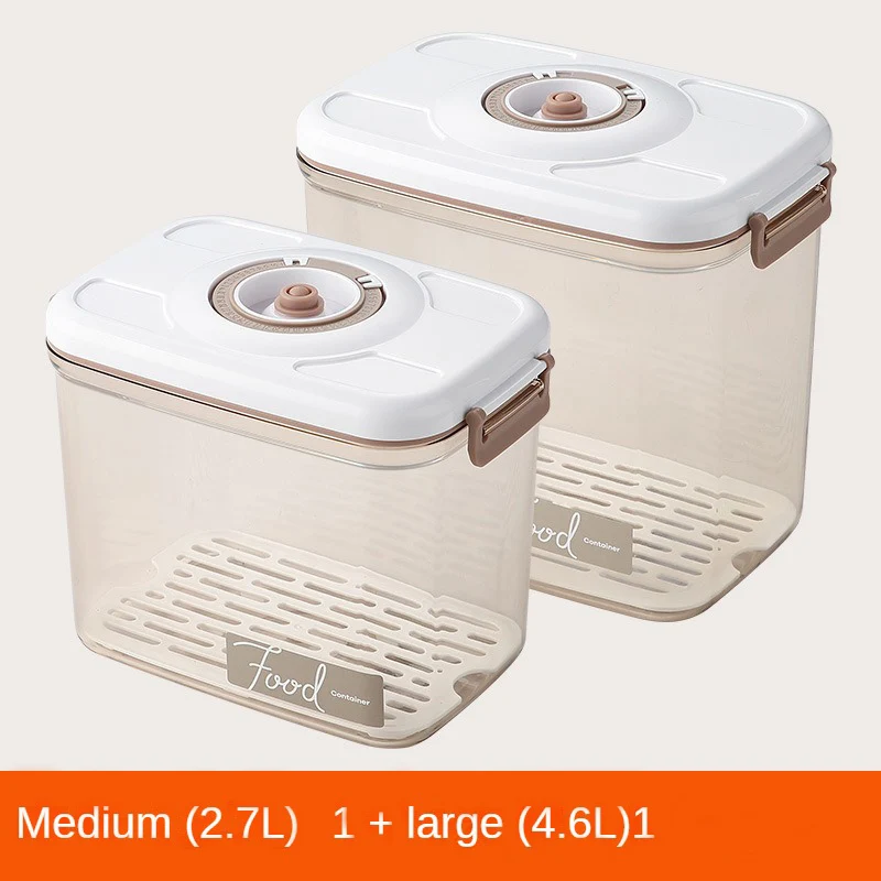 Kitchen Large Capacity Food Storage Container Vacuum Storage Box with Drain Net Food Dispenser Transparent Sealed Tank Organizer