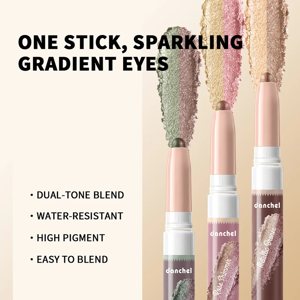 Two-Tone Eyeshadow Stick Shimmer Matte Finish Vibrant Pigments Smooth Blendable Eye Makeup Stick For Daily Party Woman Cosmetics