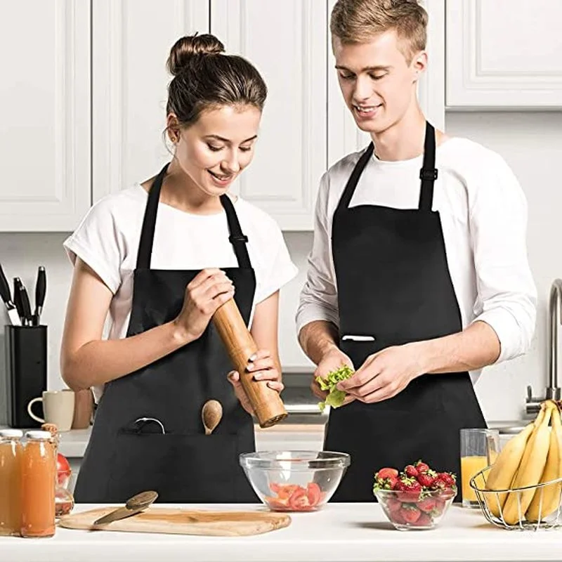 Unisex Adjustable Cooking Apron Household Solid Color Apron Chef Waiter Barbecue Hairdresser Adult Pocket Apron Kitchen Supplies