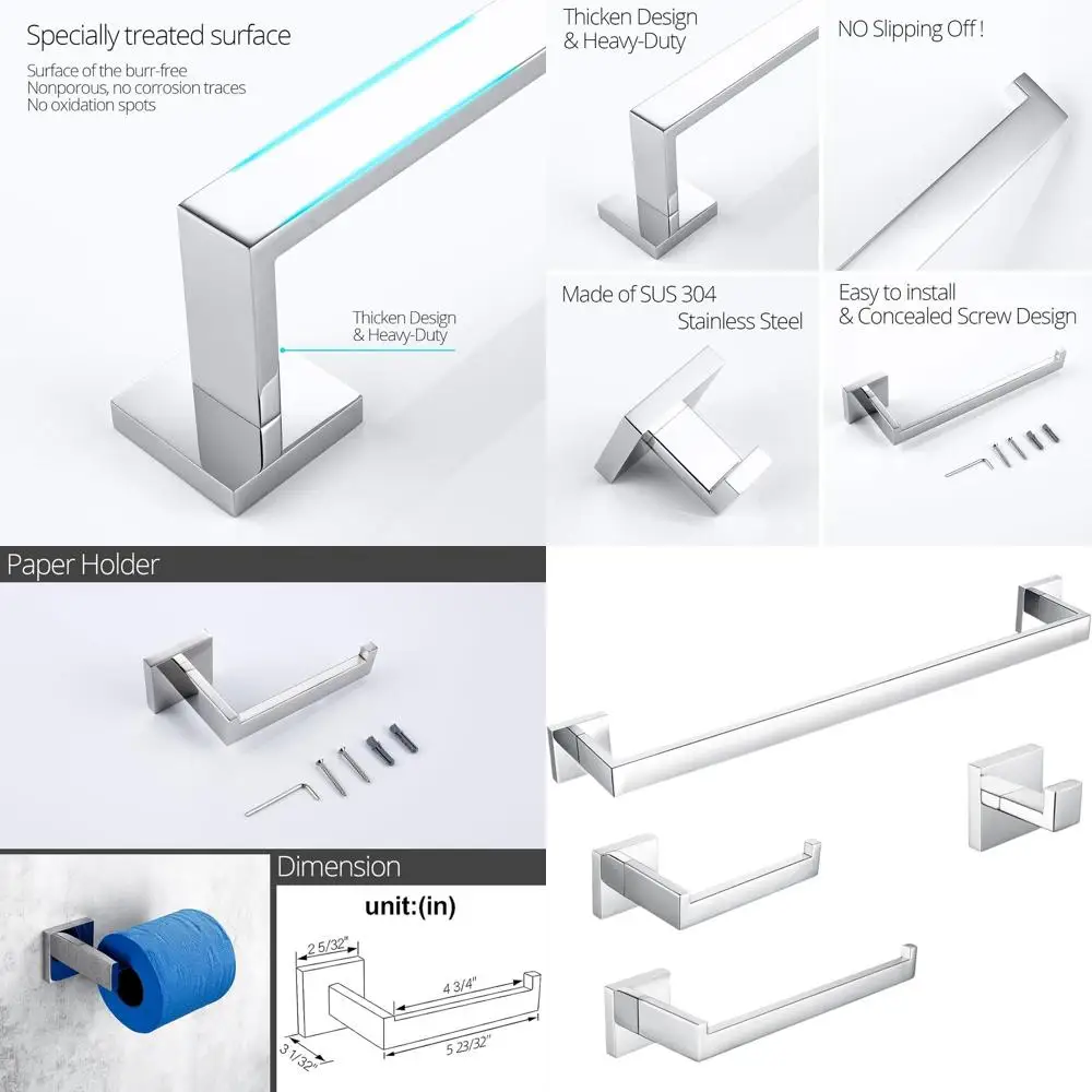 

Набор из 4 держателей для полотенец из нержавеющей стали, настенные квадратные аксессуары из полированного хрома для ванной комнаты