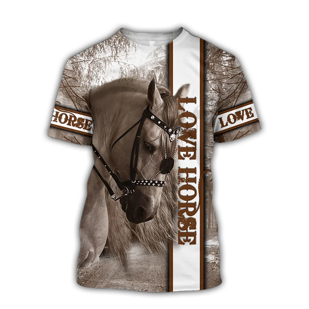 Camiseta con estampado de caballo en 3D para mujer, camisa de moda Unisex, Camiseta holgada grande con cuello redondo, camiseta informal de manga