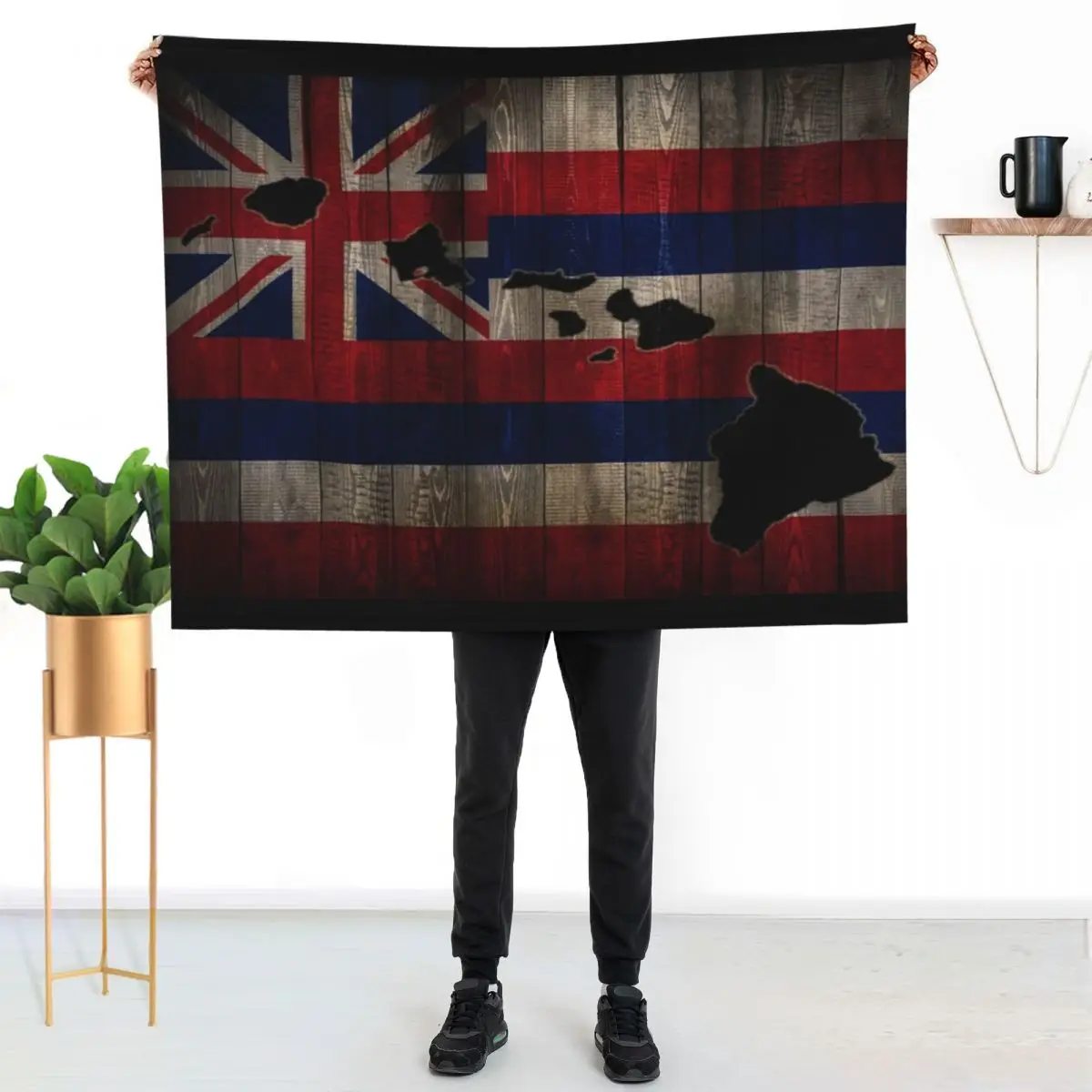 Hawai'i Flag with Hawaiian Islands by Hawaii Nei All Day Throw Blanket Compact Warm Blanket for Car Road Trip