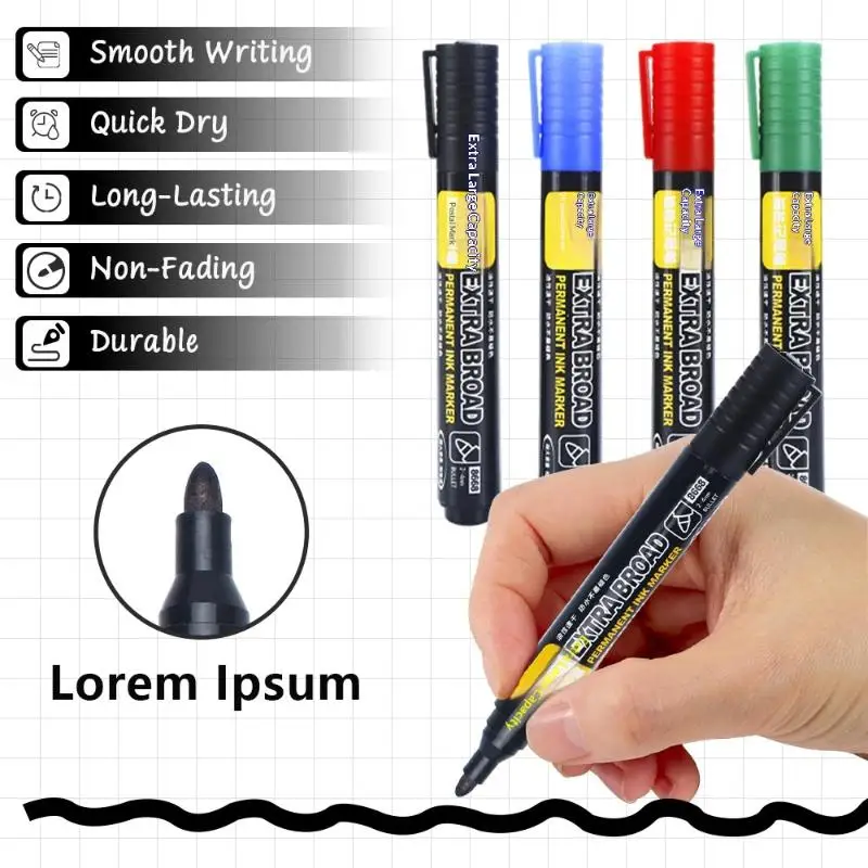 12pcs/box Large-Capacity Marker 10mm Nib Oil-Based Big-Ended Marker Pen Refillable Waterproof Non-Erasable
