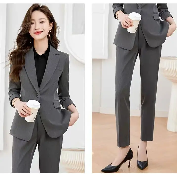 Gray Suit Set For Spring And Autumn New Formal Attire For Goddesses Professional Stylish And Elegant High-end Blazer Fashion