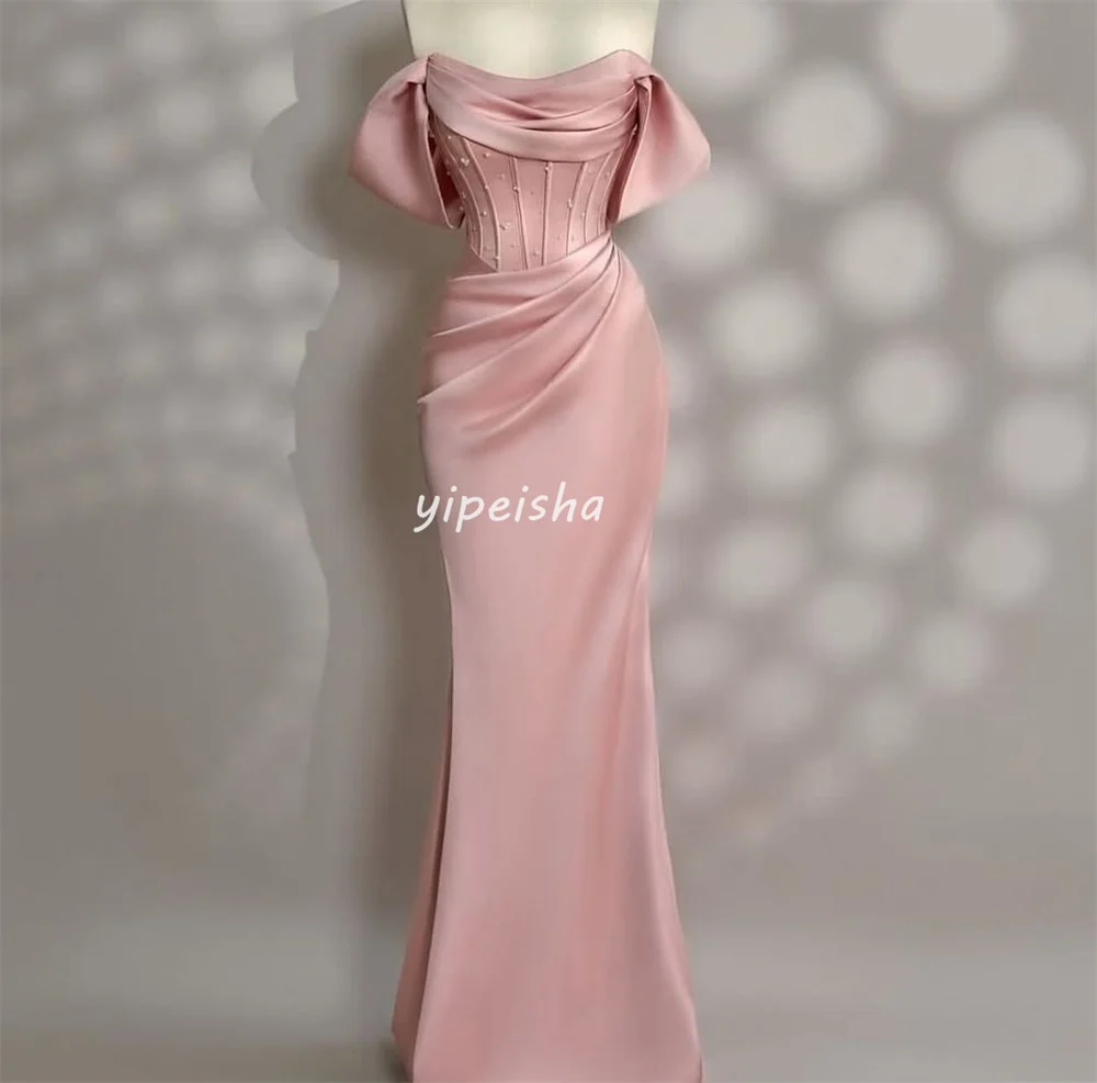 カスタマイズされた絶妙なファッションシャルムーズパールリボンマーメイドオフショルダーロングドレスオーダーメイドオケージョンドレス高品質