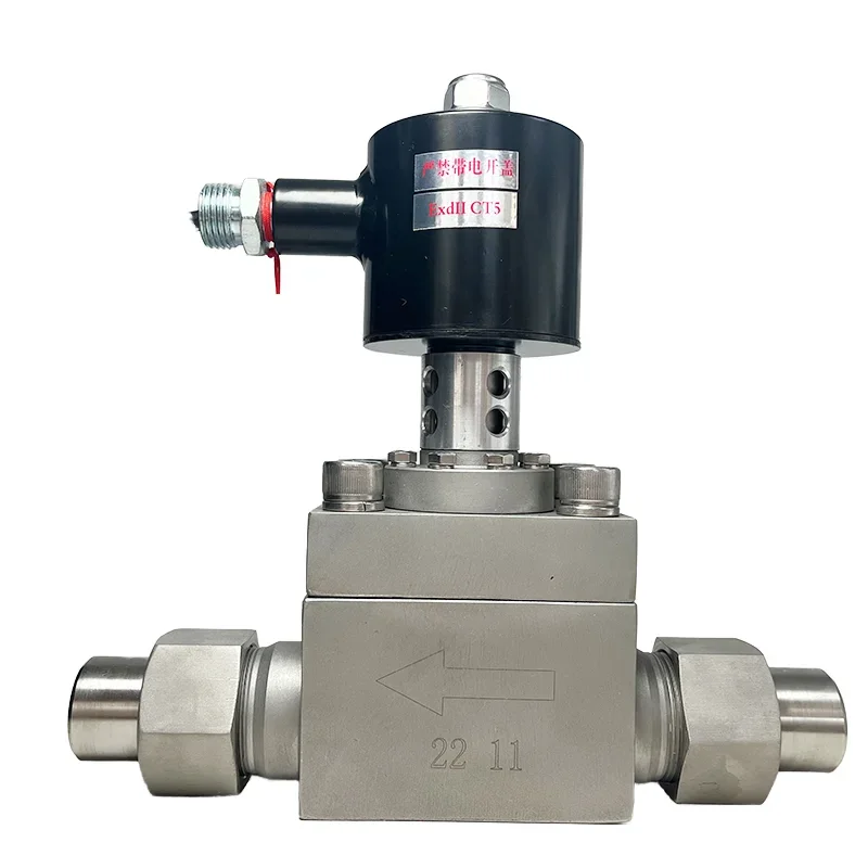 Válvula Solenoide criogénica de 4MPa, 40bar, DC12V, válvula neumática de 1 pulgada, válvula de nitrógeno líquido para aplicaciones de baja temperatura