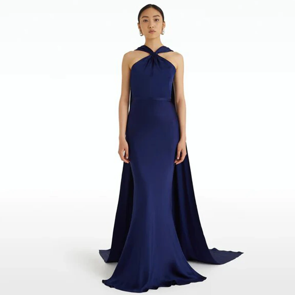 

Special Occasion Dresses 2024 Navy Blue Satin Watteau Train Bespoke Occasion Gown Mermaid&Trumpet StraplessLong Dresses