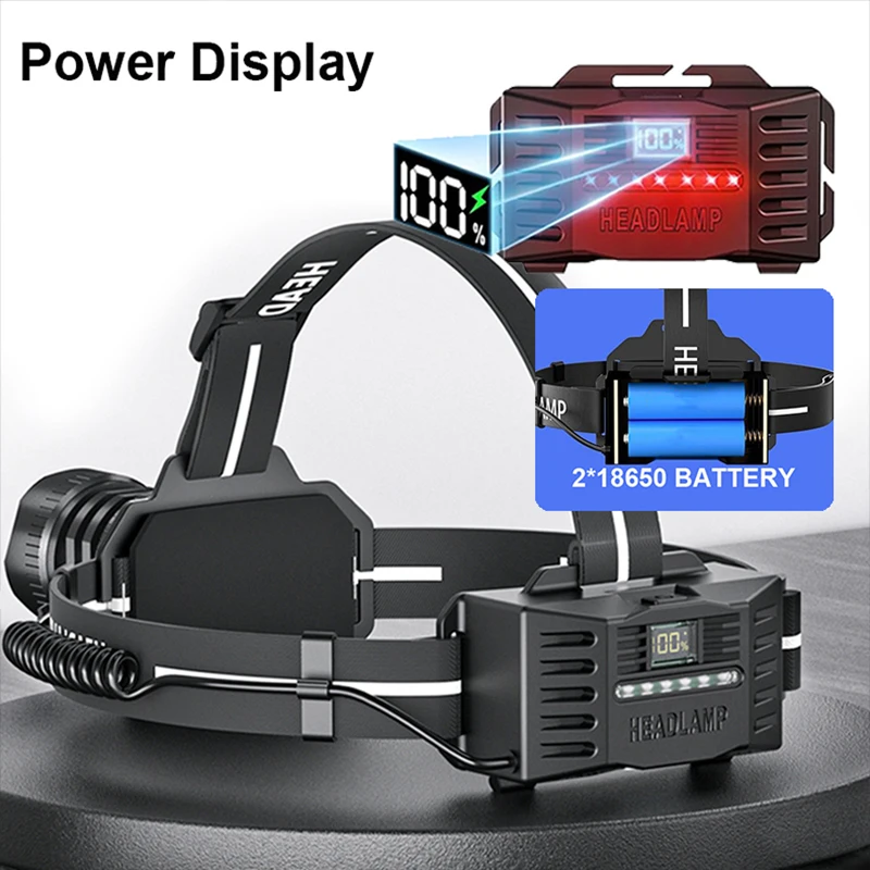 Linterna frontal recargable de aleación de aluminio superbrillante con 3 modos de sensor de movimiento luz LED frontal ajustable