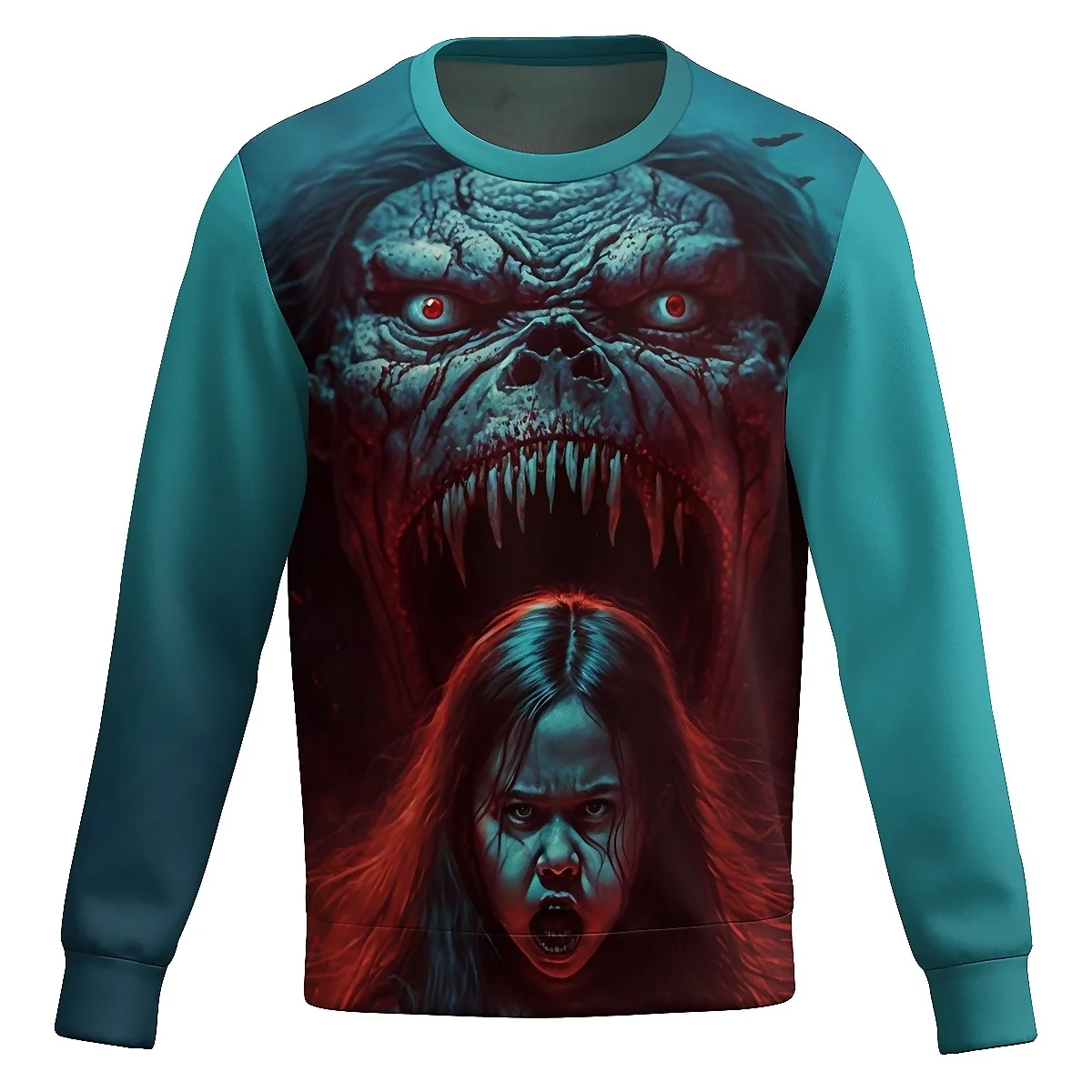 

LIASOSO Halloween Long Sleeve Crewneck Sweatshirt Classic Monster 3D Print Bloodstained & Thrilling Style Ideal for Daily Wear