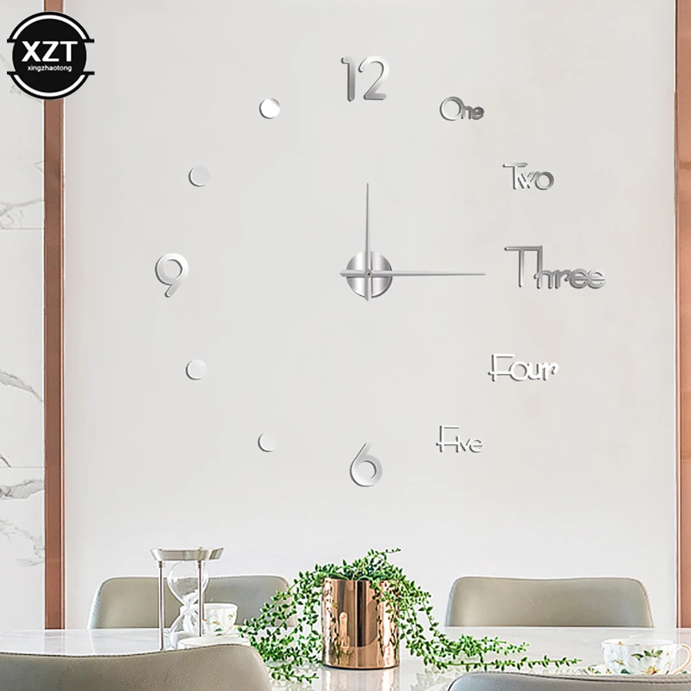 New Brief Design Living Room Fashion 3D Big Size Wall Clock Diy Wall Sticker Clock Mute Acrylic Clock Meeting Room Wall Clock