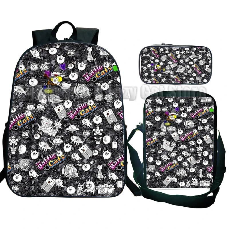 A batalha gato mochila para escola primária estudante, mochila de viagem, Cartoon Bookbag, mochila, mochila infantil, 3pcs