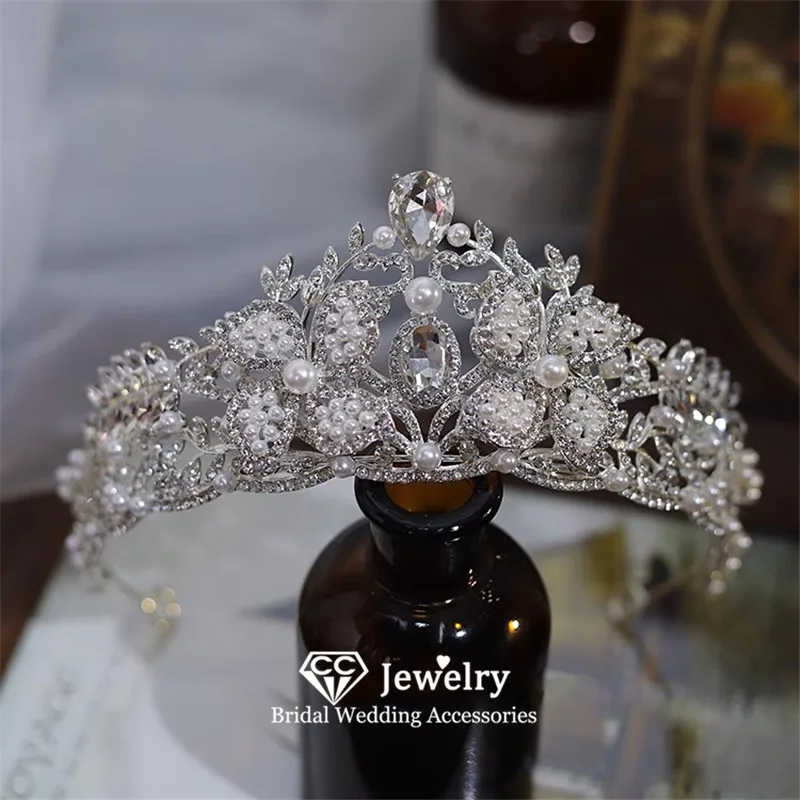 

CC Crowns for Women Wedding Accessories Bridal Headpiece Engagement Hairwear Imitation Pearl Romantic Coronets Hairbands FO48