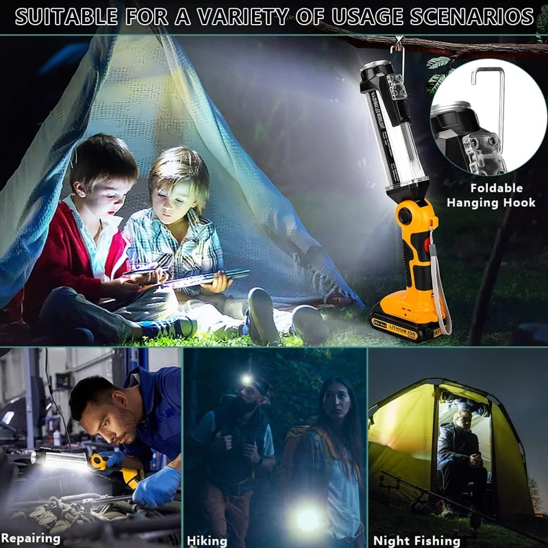 

35W Handheld Flashlight For Dewalt/Milwaukee/Craftsman 18V Li-ion Battery Emergency Light Portable LED Light With USB Hook