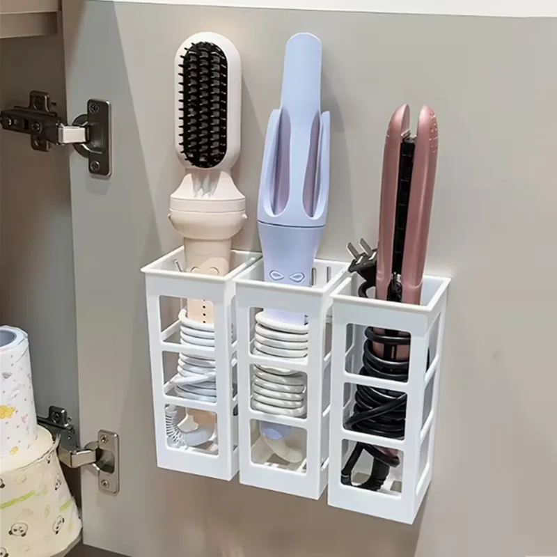 Aufbewahrungsbox für Lockenwickler, Wandmontierter Haarpflege-Werkzeug-Organizer, Unterteilter Stauraum mit bohrfreiem Design – Detail 5