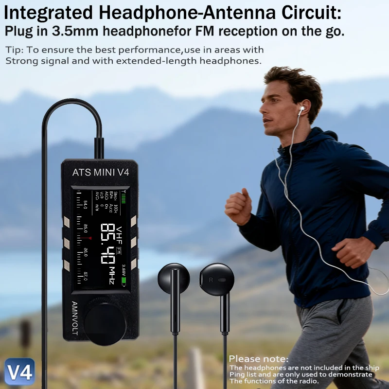 AMNVOLT V4 ATS MINI SI4732 Radio ALL Band DSP Radio FM AM SSB LSB USB Receiver, Built-in Hi-Z Headphone Amplifier Circuit