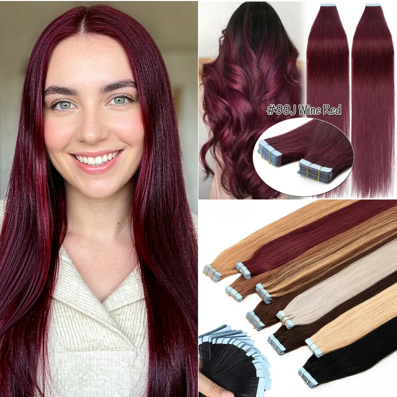 human-remy-hair-tape-in-extensions-20pcs-14inch-99j-p8-613-30g-quick-tape-for-wedding-day-style-wholesale-dropship