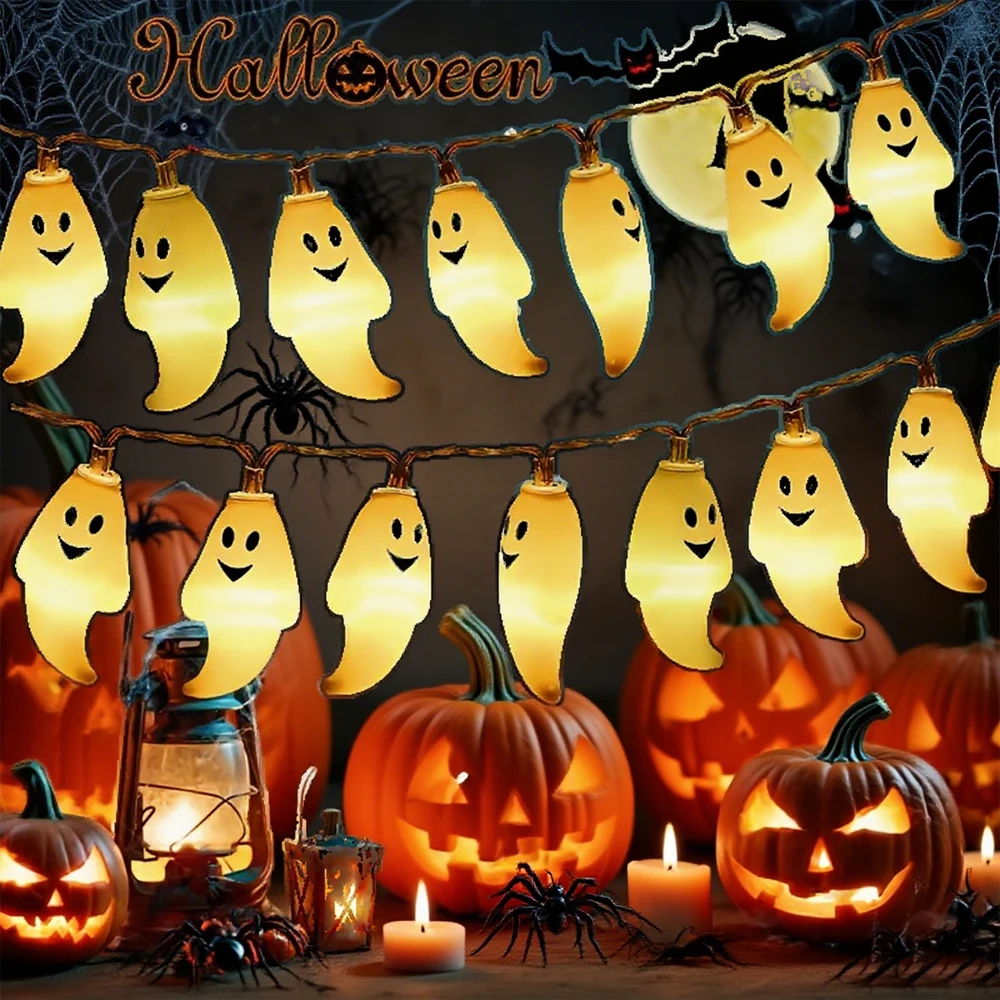 

LED Halloween Ghost String Lights Battery Powered Indoor Outdoor Decorative Fairy Lights for Haunted House Party Yard Home Decor