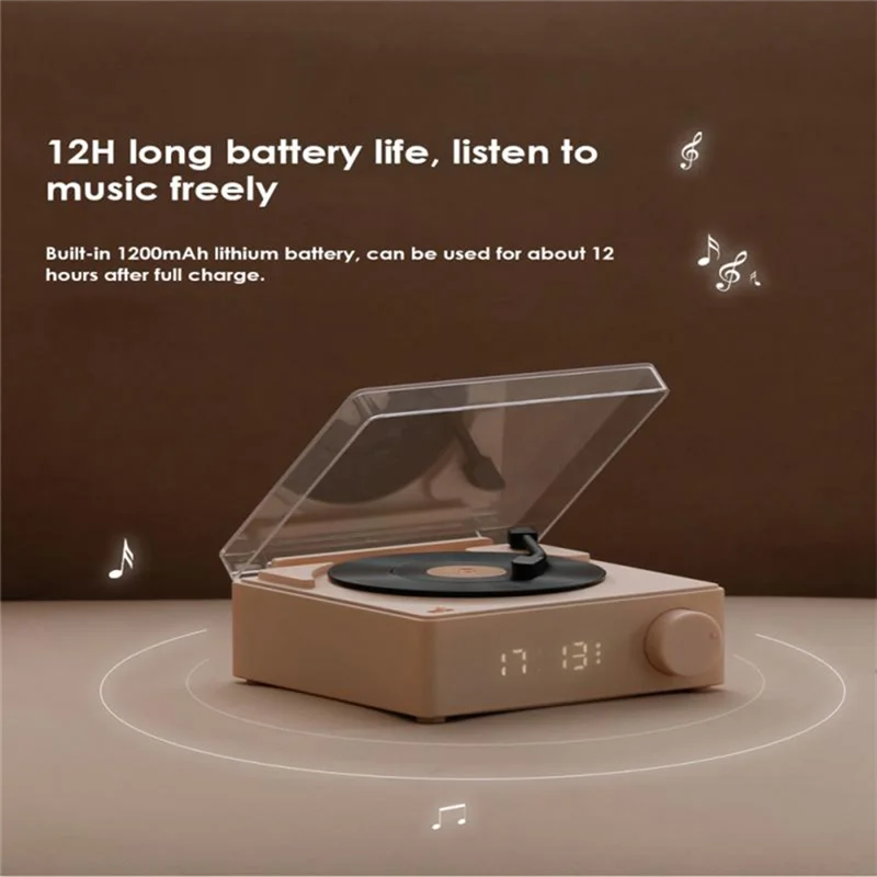 Multifunctional Bluetooth Speaker Alarm Clock Vinyl Record Player Desktop Sound Box for Home Living Room Bedroom-B