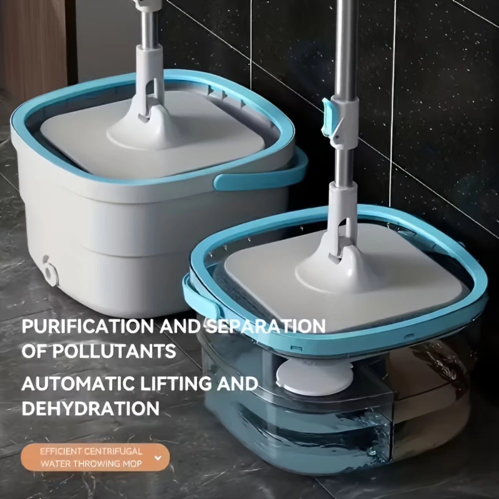 Household Hands-Free Rotating Floor Mop Bucket Set Wet and Dry Use Suitable Sewage Separation for Home Kitchen Bathroom Floors