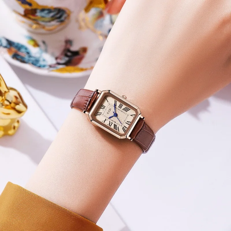 Retro small square plate temperament student watch niche high-end belt bowl watch ladies waterproof quartz watch