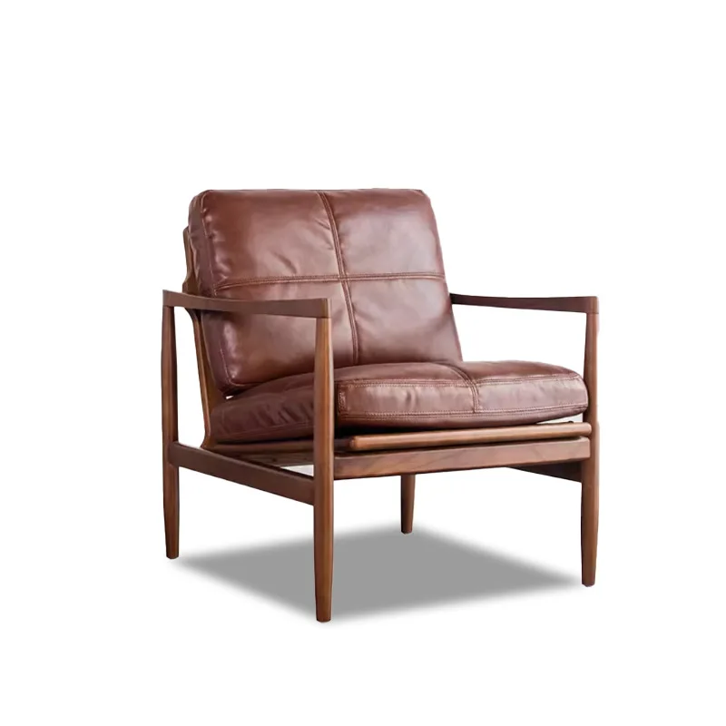 

Solid wood casual single sofa chair, office commercial sofa, living room, leather study armrests