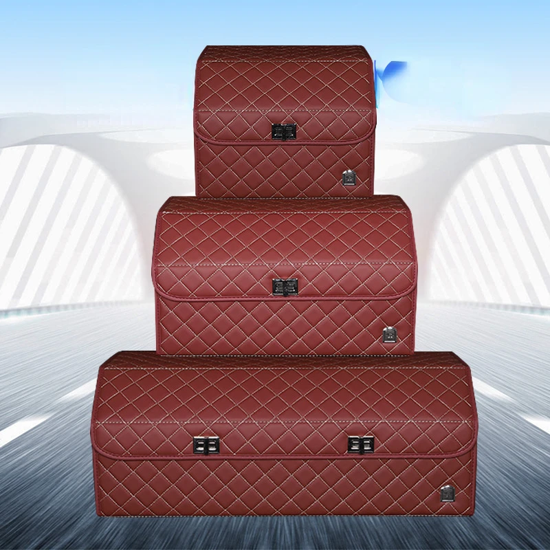 Waterproof Leather Car Trunk Storage Box Multipurpose Trunk with Lid Storage Organizer Detachable Portable Auto Box for All Cars