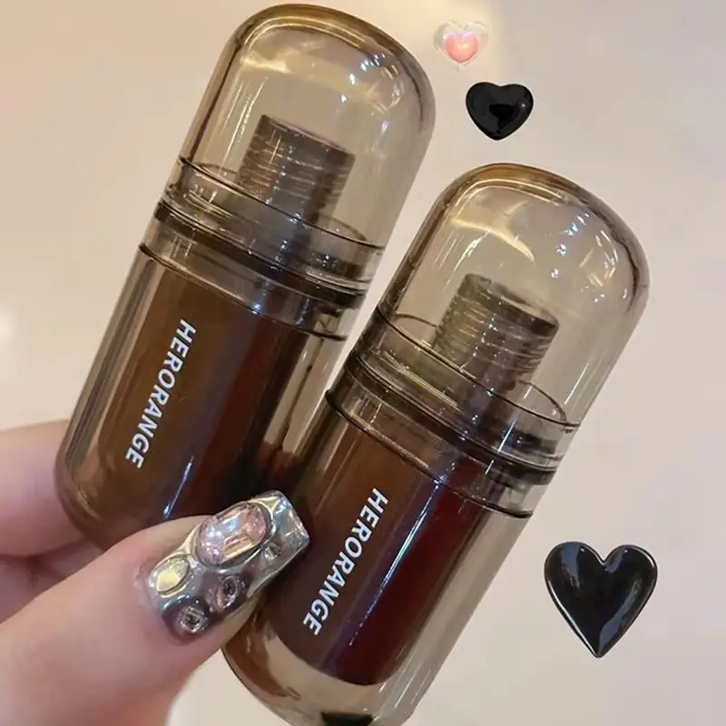 HERORANGE Brown Red Liquid Lipstick Women Beauty Lip Cosmetics Black Mirror Lip Gloss Lasting Watery Lip Glaze Translucent Dark