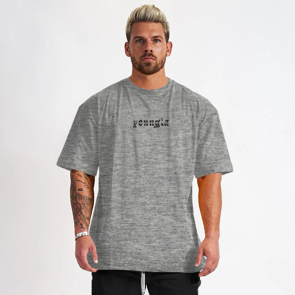 Summer new men\'s sports fitness round neck oversized T-shirt American style Gym Running Basketball Training Short Sleeves top